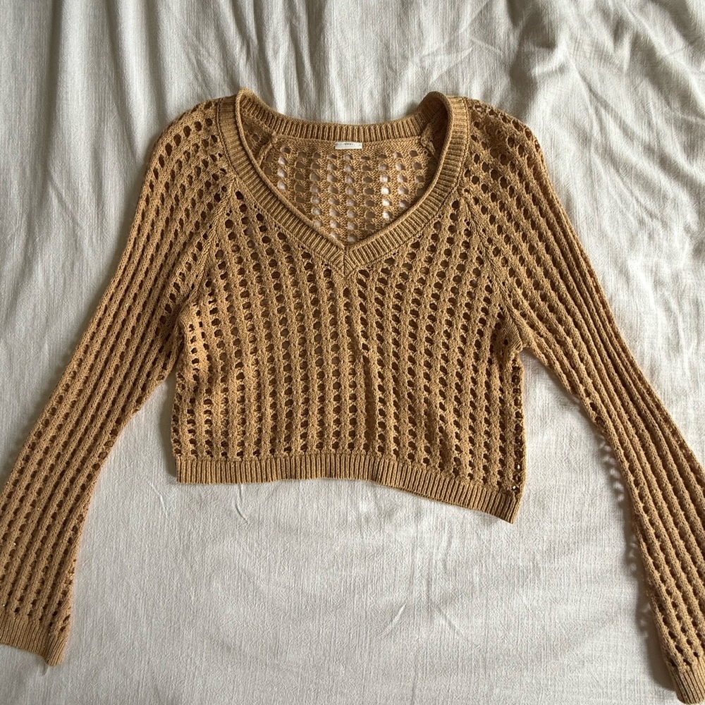 Tan Knit Cropped Sweater